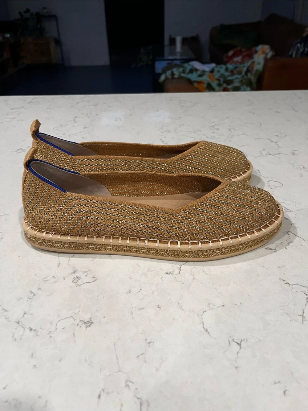 Rothy’s NWOB The Espadrille Gold Stripe Women’s Shoes Slip On Flats Size 9